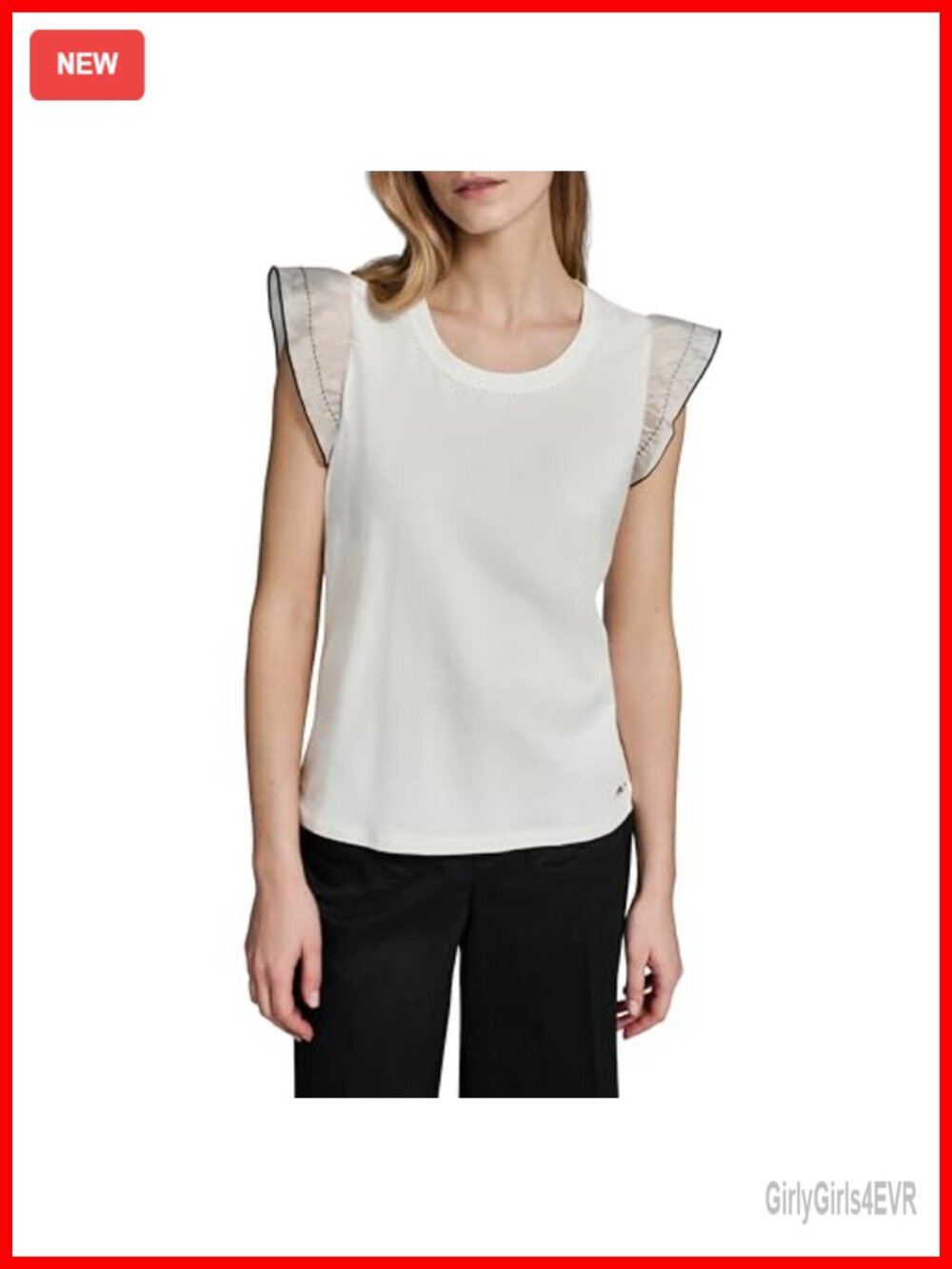 Ruffle Sleeve Lightweight Dainty Blouse Scoop Neck Relaxed Fit Cap Sleeve